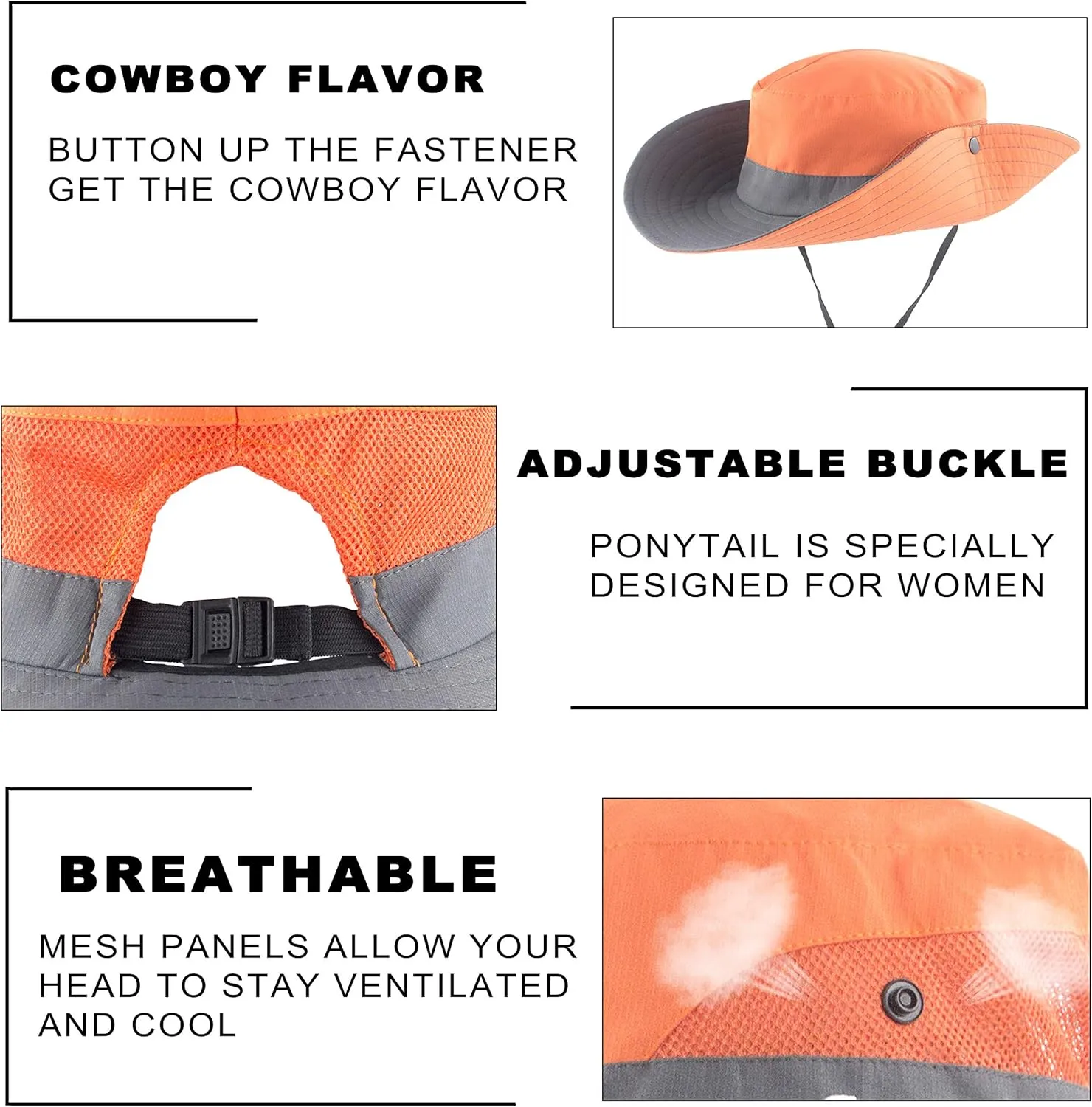 Muryobao 2 Pack Women Ponytail Summer Sun Hat UV Protection Wide Brim Foldable Safari Fishing Cap