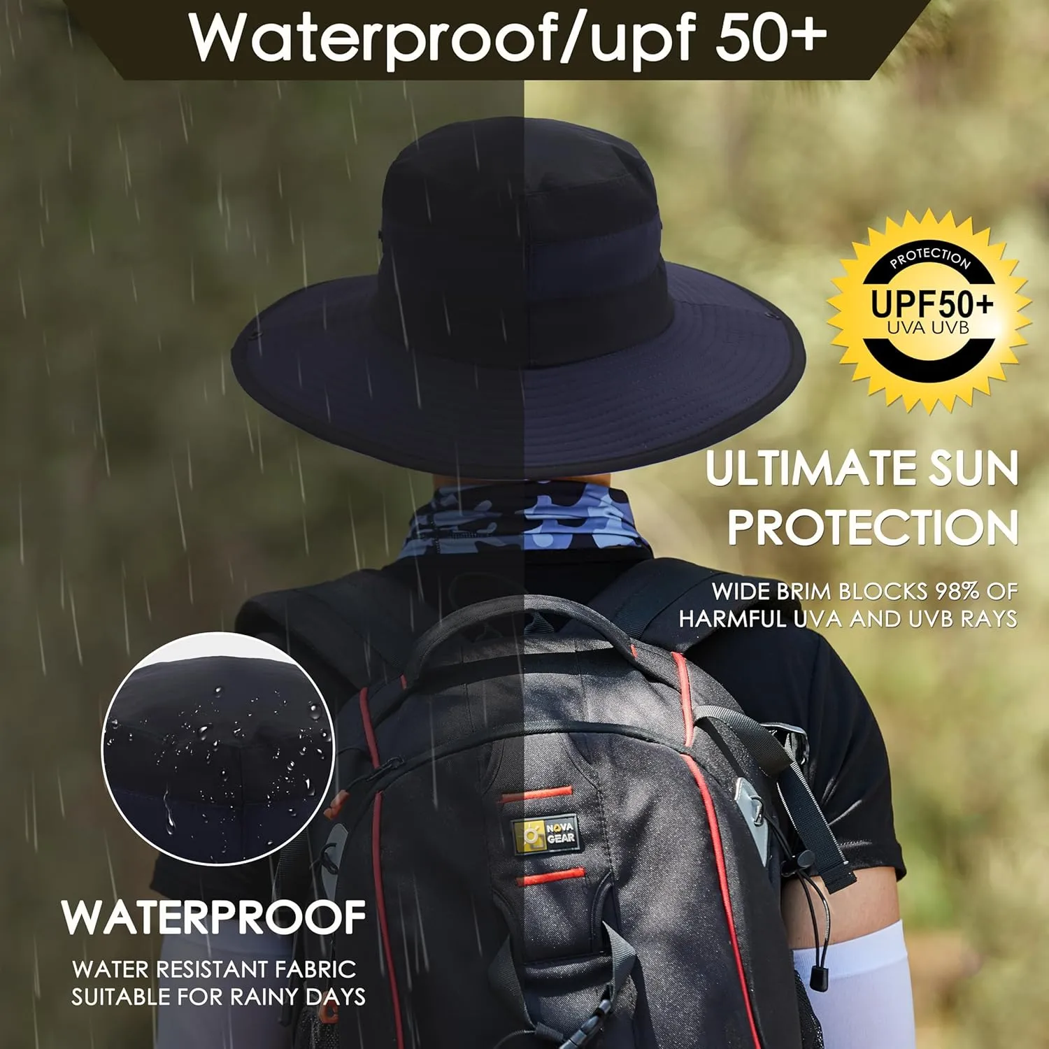 Muryobao Men's Sun Hats UV Protection Summer Hat Wide Brim UPF50 Fishing Boonie Hat Waterproof Packable Bucket Cap