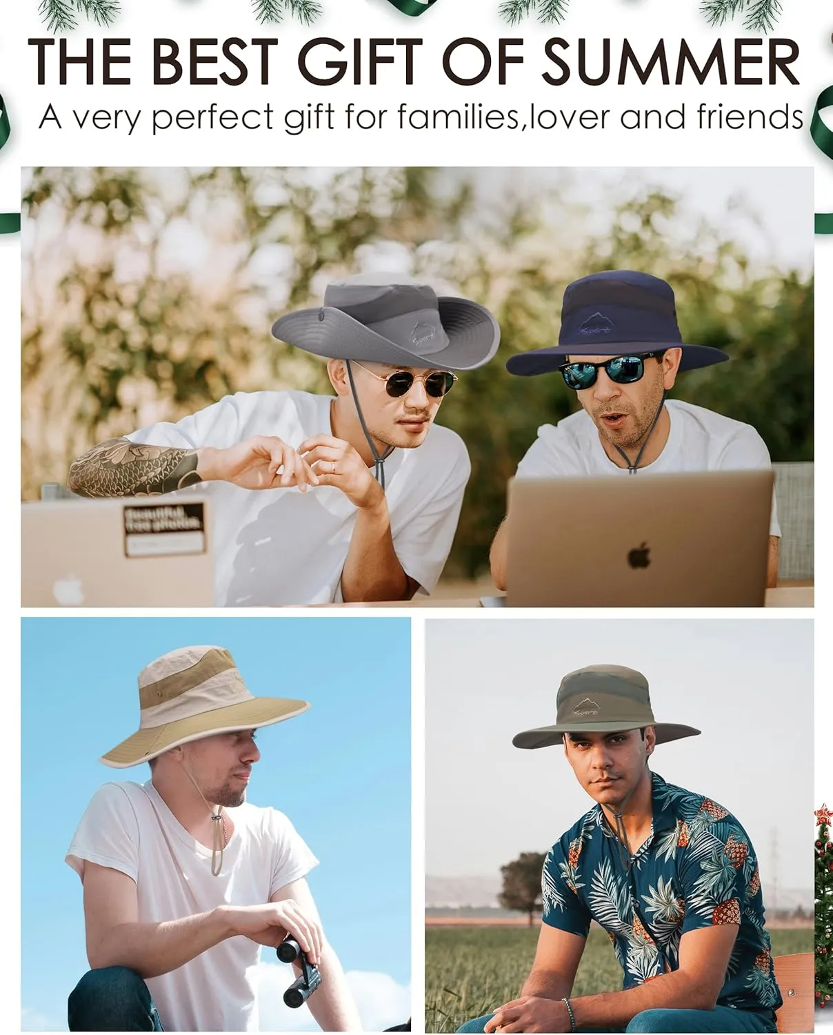 Muryobao Men's Sun Hats UV Protection Summer Hat Wide Brim UPF50 Fishing Boonie Hat Waterproof Packable Bucket Cap