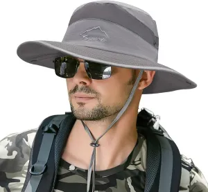 Muryobao Men's Sun Hats UV Protection Summer Hat Wide Brim UPF50 Fishing Boonie Hat Waterproof Packable Bucket Cap