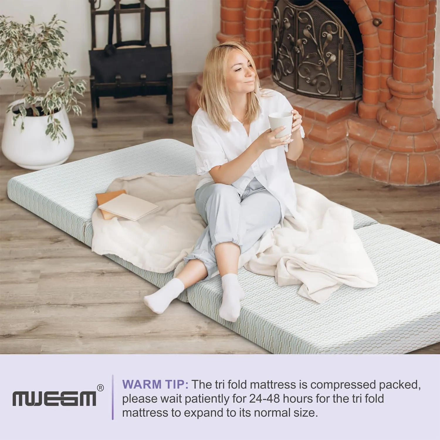 MUUEGM Folding Memory Foam Mattress 4 Inch Tri Fold Mattress Topper Queen Size Foldable Mattress with Washable Cover,Travel and Guest Mat Mattress with Storage Bag for Yoga Camping RV,Non-Slip Bottom