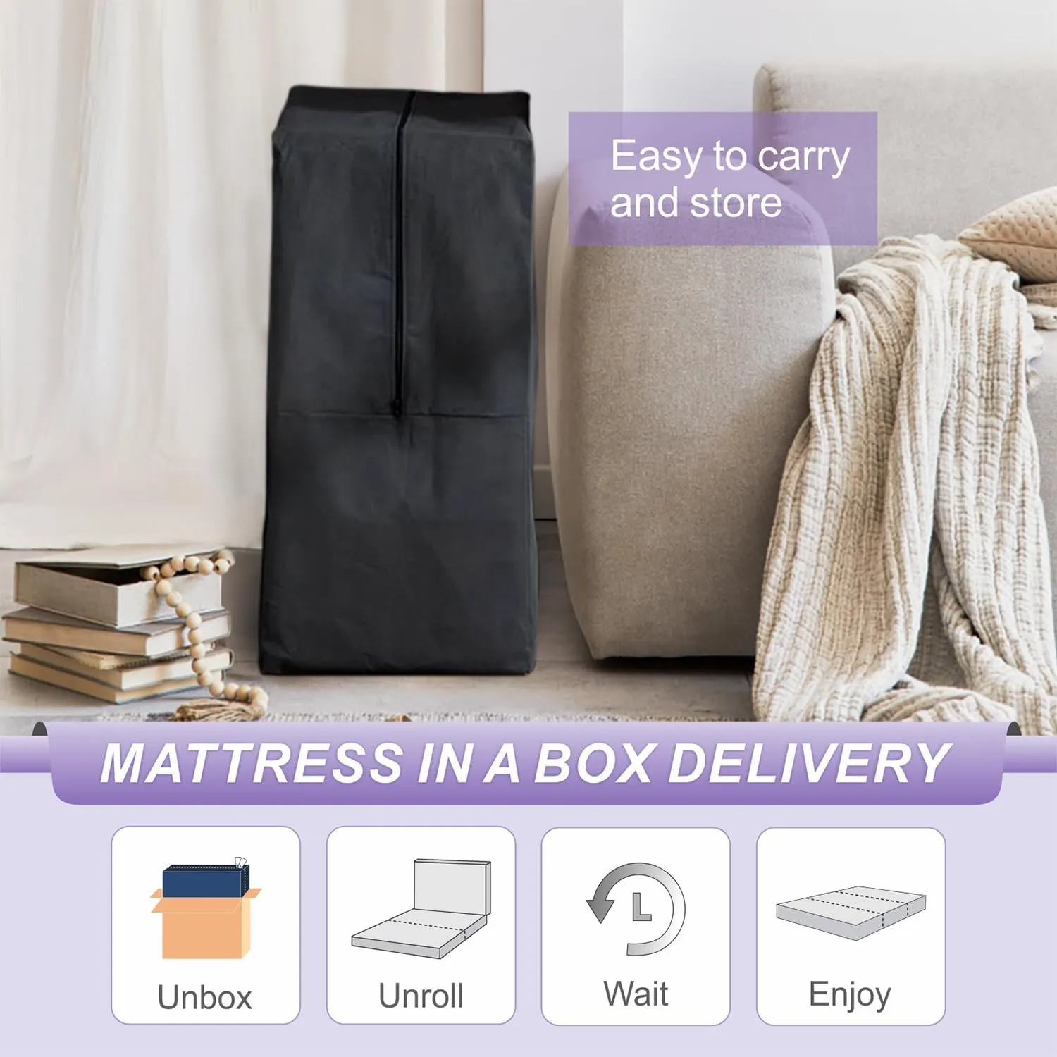 MUUEGM Folding Memory Foam Mattress 4 Inch Tri Fold Mattress Topper Queen Size Foldable Mattress with Washable Cover,Travel and Guest Mat Mattress with Storage Bag for Yoga Camping RV,Non-Slip Bottom