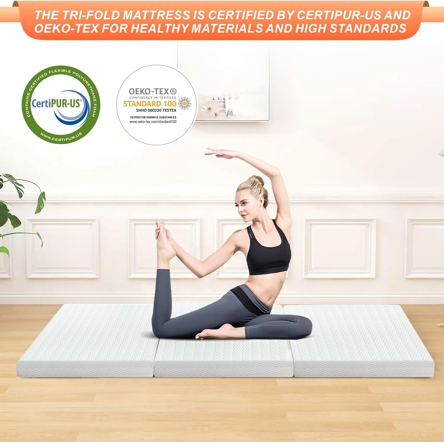 MUUEGM Tri Folding Mattress 3 Inch Twin XL Tri Fold Memory Foam Mattress Foldable Bed Mattress with Washable Cover Portable Mattress Topper for Yoga/Camping/RV/Guest Beds,CertiPUR-US Certified