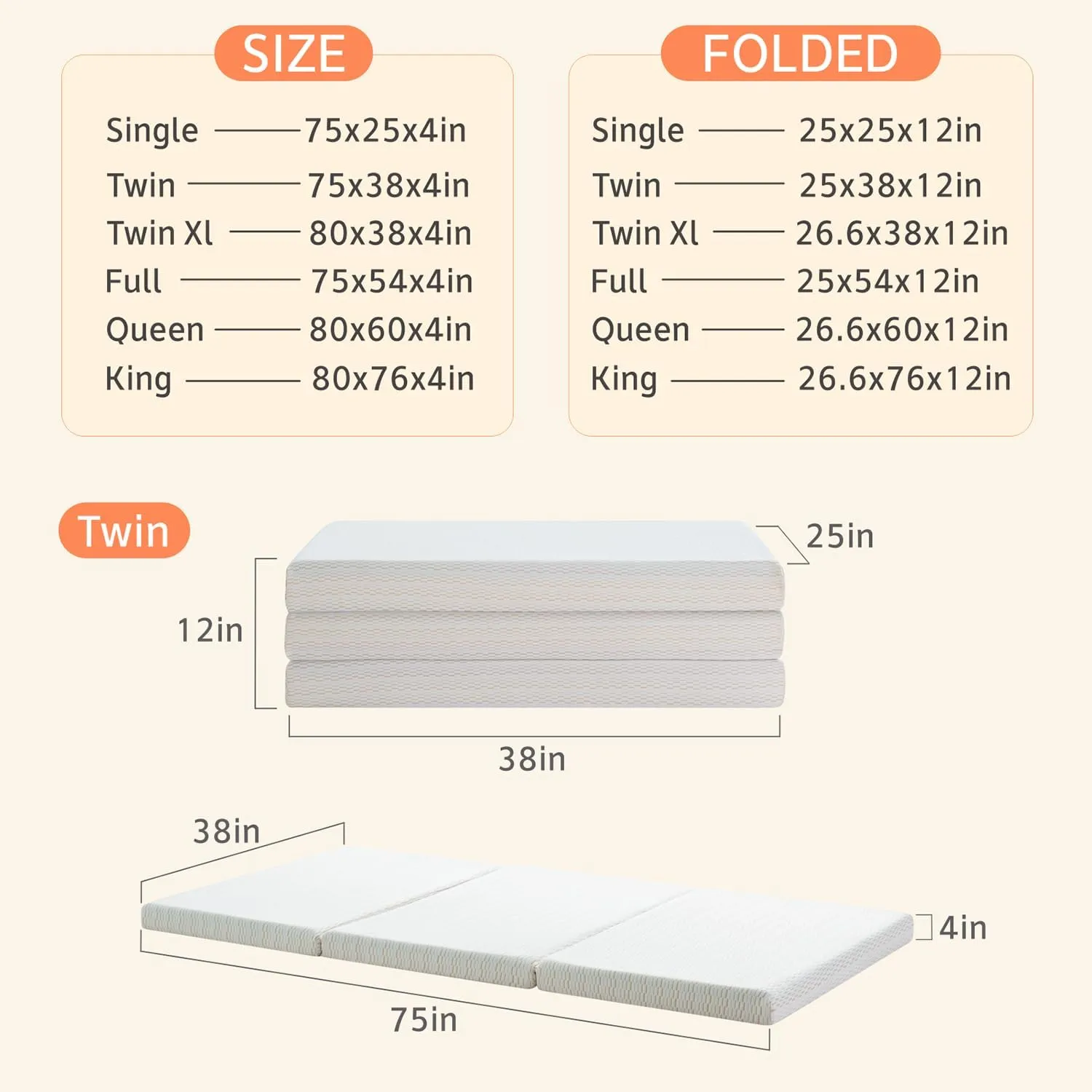 MUUEGM Tri Folding Mattress 3 Inch Twin XL Tri Fold Memory Foam Mattress Foldable Bed Mattress with Washable Cover Portable Mattress Topper for Yoga/Camping/RV/Guest Beds,CertiPUR-US Certified