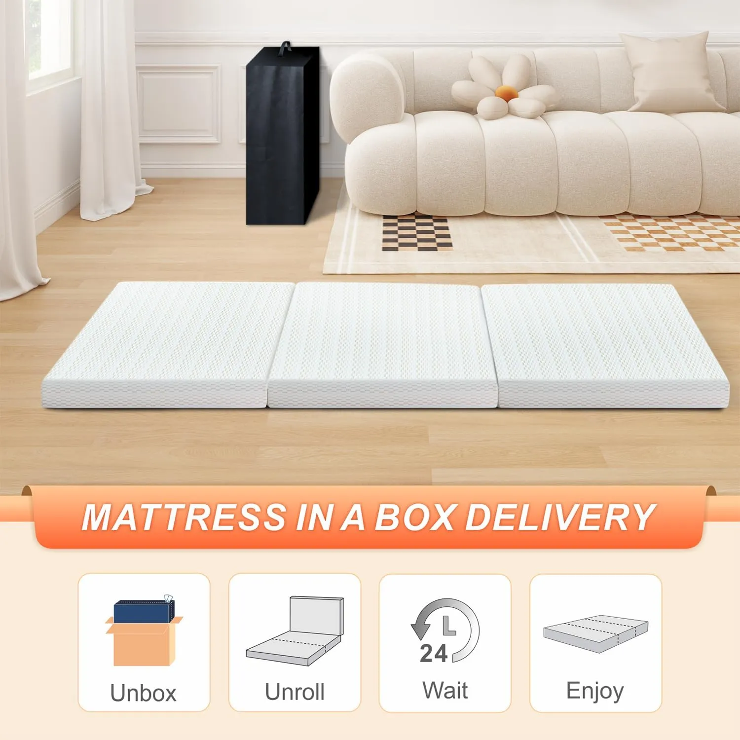 MUUEGM Tri Folding Mattress 3 Inch Twin XL Tri Fold Memory Foam Mattress Foldable Bed Mattress with Washable Cover Portable Mattress Topper for Yoga/Camping/RV/Guest Beds,CertiPUR-US Certified