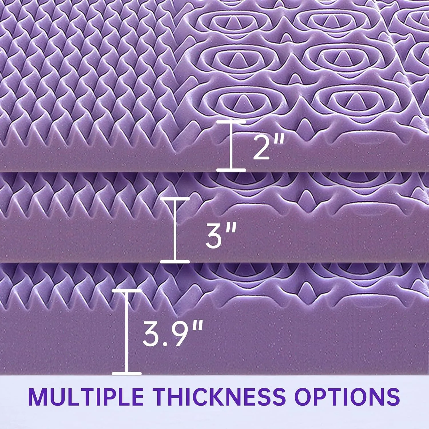 MUXHOMO 3.9 Inch 7-Zone King Mattress Topper, Egg Crate Foam Mattress Topper King Size for Back Pain, Lavender Cooling Gel Infused Bed Pad, CertiPUR-US and Oeko-TEX Certification (76"×80")