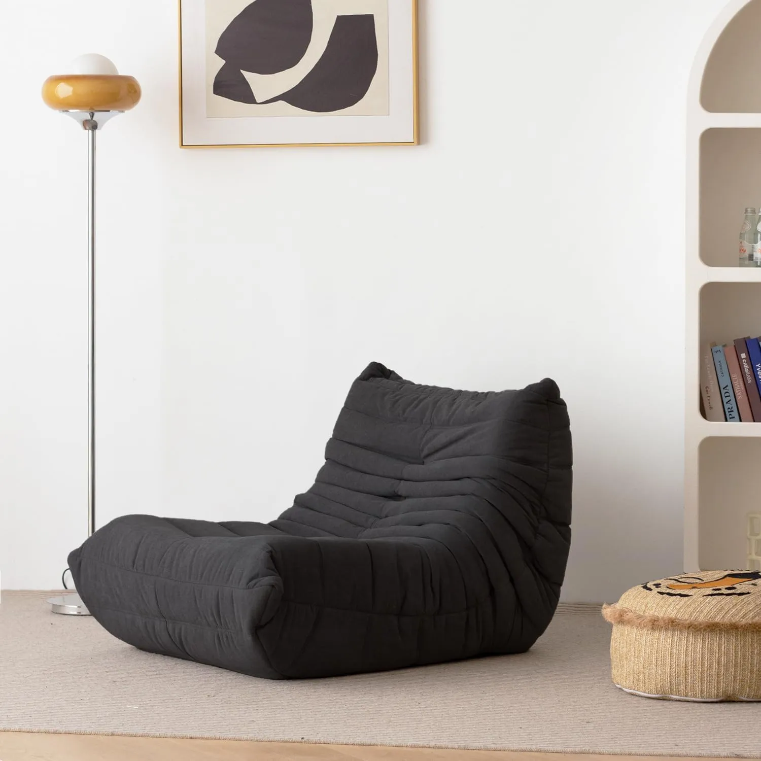 N&V Fireside Chair, Mid Century Armless Floor Sofa, Soft Premium Microfiber Floor Lounge Chair, Foam Sofa Accent Chair for Living Room Bedroom and Office (Black, Single)