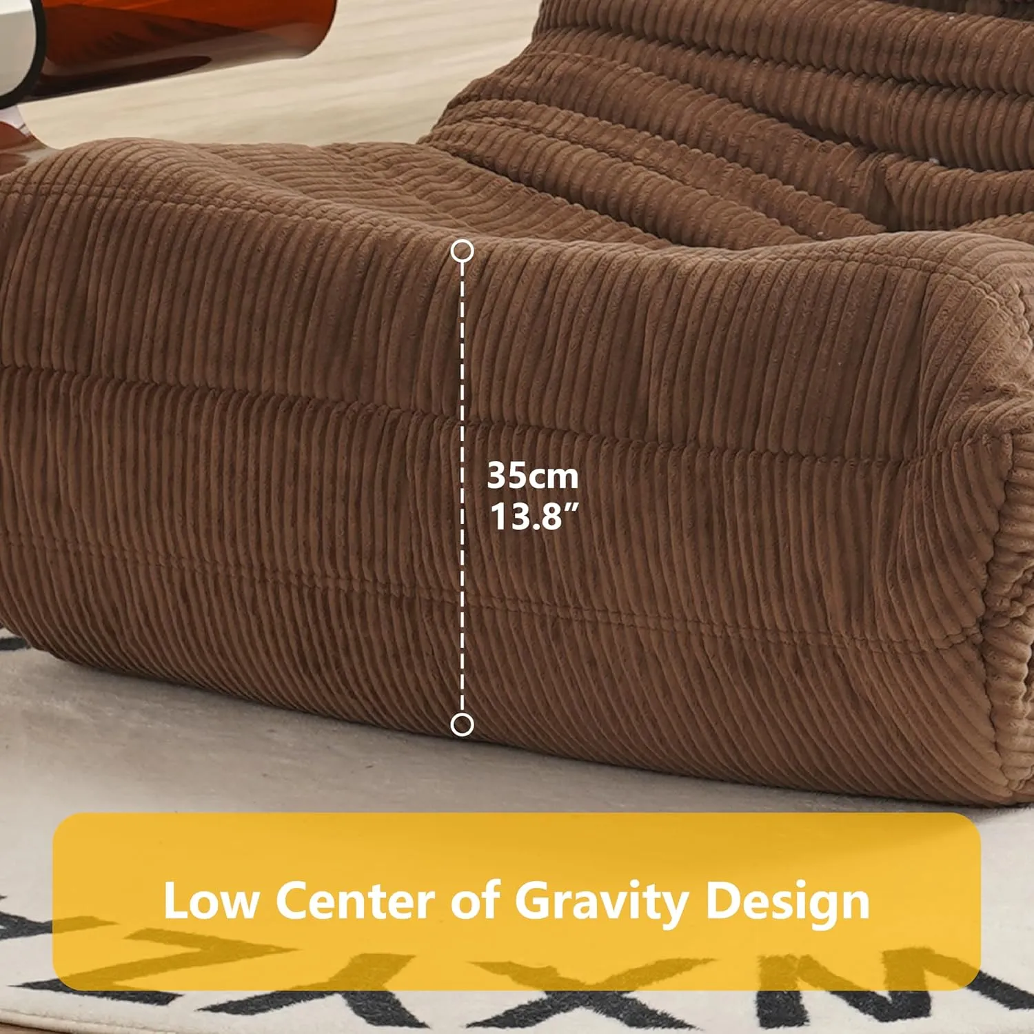 N&V Mid Century Armless Floor Sofa, Soft Premium Corduroy Lounge Chair, Foam Accent Chair for Living Room, Bedroom and Office, Jade