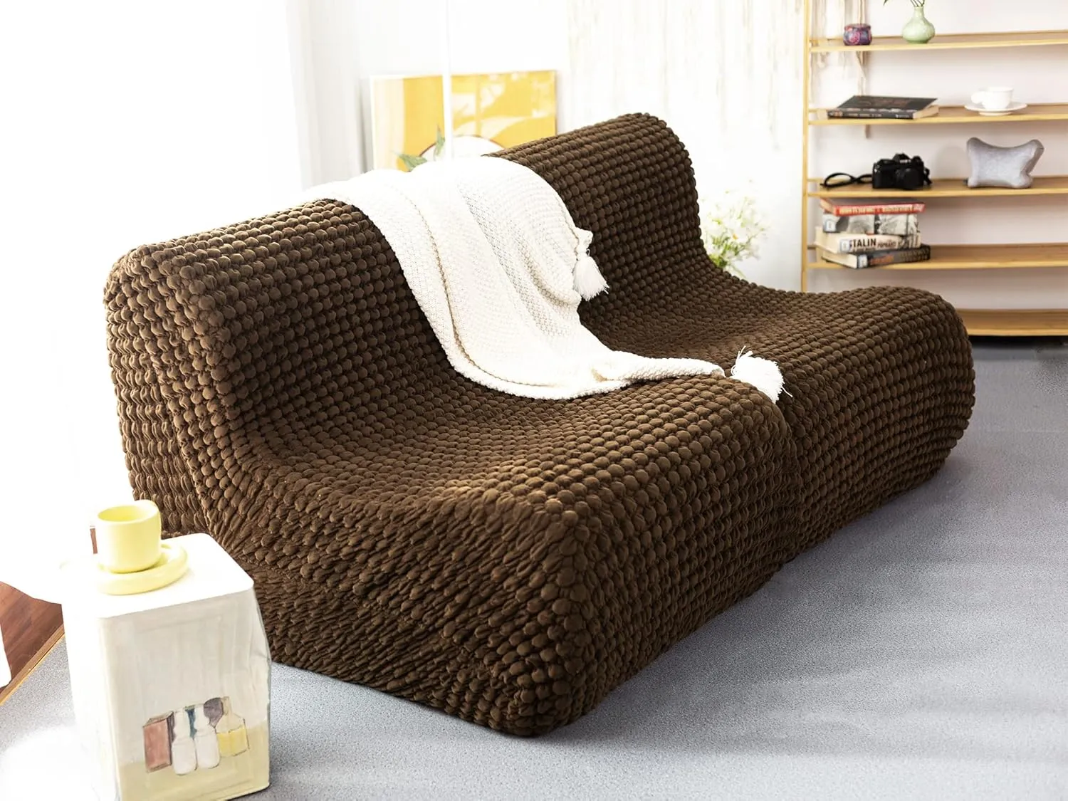N&V Single Seated Foam Sofa, Armless Floor Sofa, One Piece High Density Foam, Removable and Machine Washable Cover, Espresso