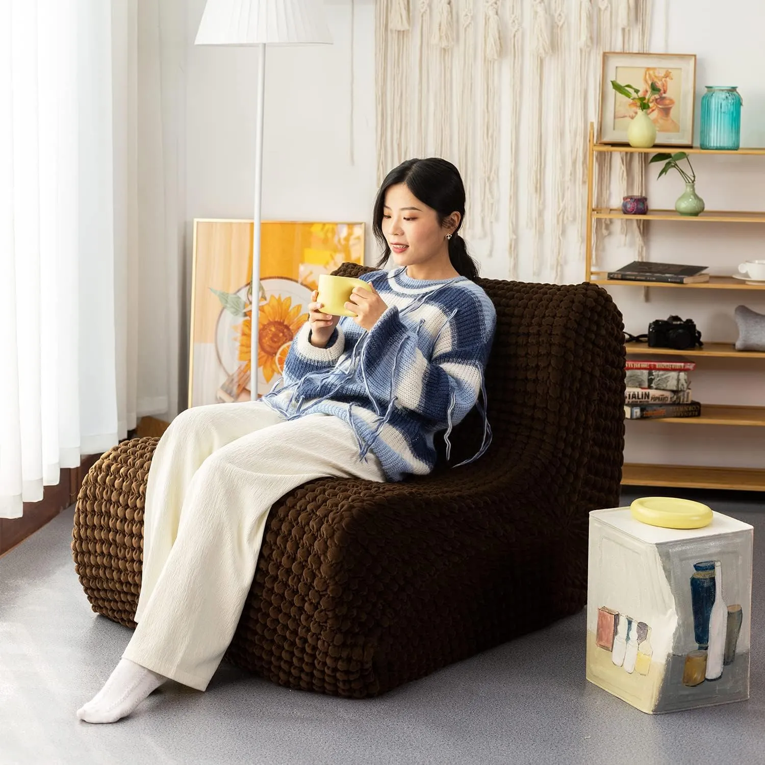 N&V Single Seated Foam Sofa, Armless Floor Sofa, One Piece High Density Foam, Removable and Machine Washable Cover, Espresso