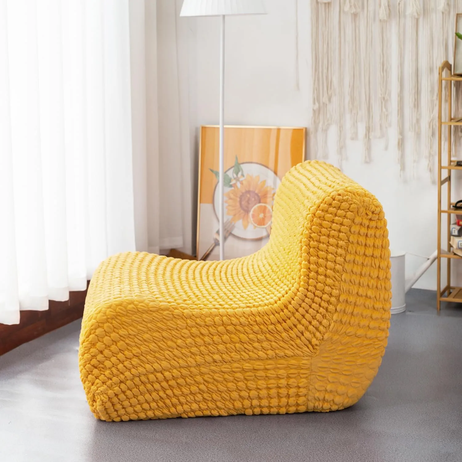 N&V Single Seated Foam Sofa, Armless Floor Sofa, One Piece High Density Foam, Removable and Machine Washable Cover (Yellow)