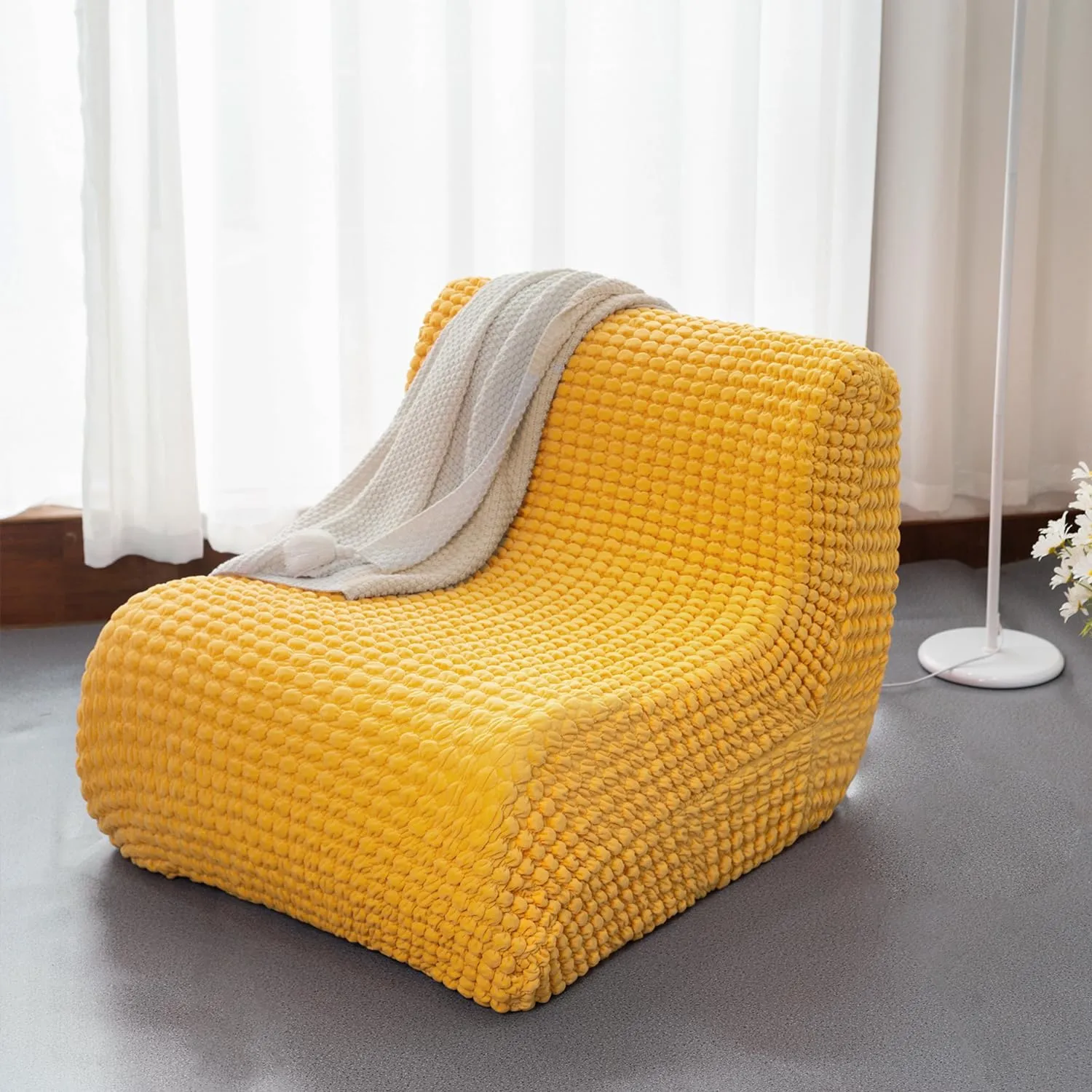 N&V Single Seated Foam Sofa, Armless Floor Sofa, One Piece High Density Foam, Removable and Machine Washable Cover (Yellow)