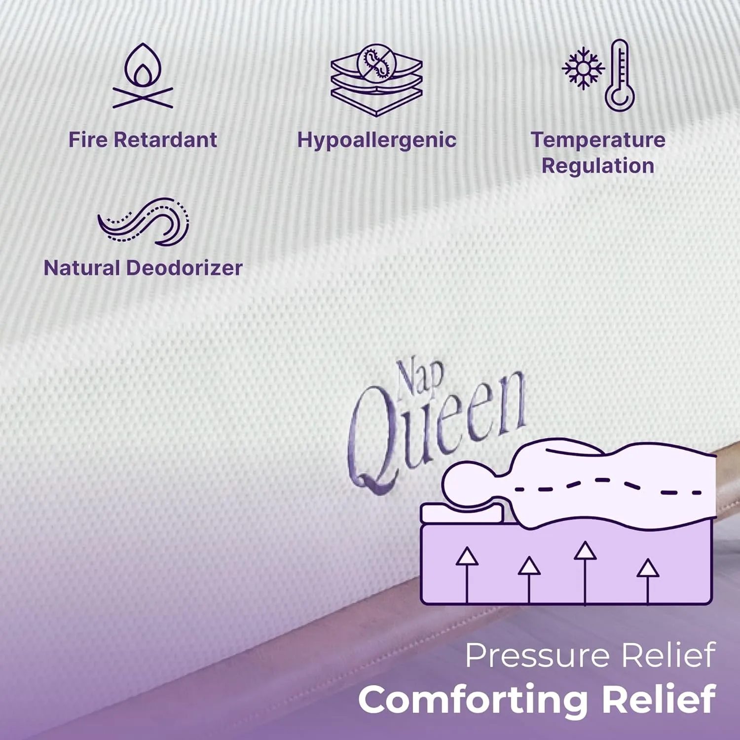 NapQueen 12 Inch Queen Size Mattress, Bamboo Charcoal Memory Foam Mattress, Bed in a Box,White
