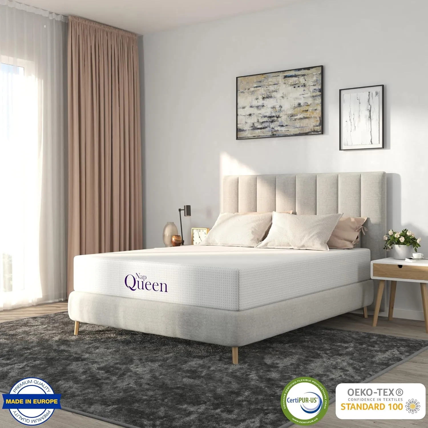 NapQueen 12 Inch Queen Size Mattress, Bamboo Charcoal Memory Foam Mattress, Bed in a Box,White