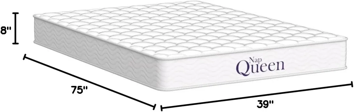 NapQueen 8 Inch Innerspring Twin Size Medium Firm Memory Foam Mattress, Bed in a Box, White