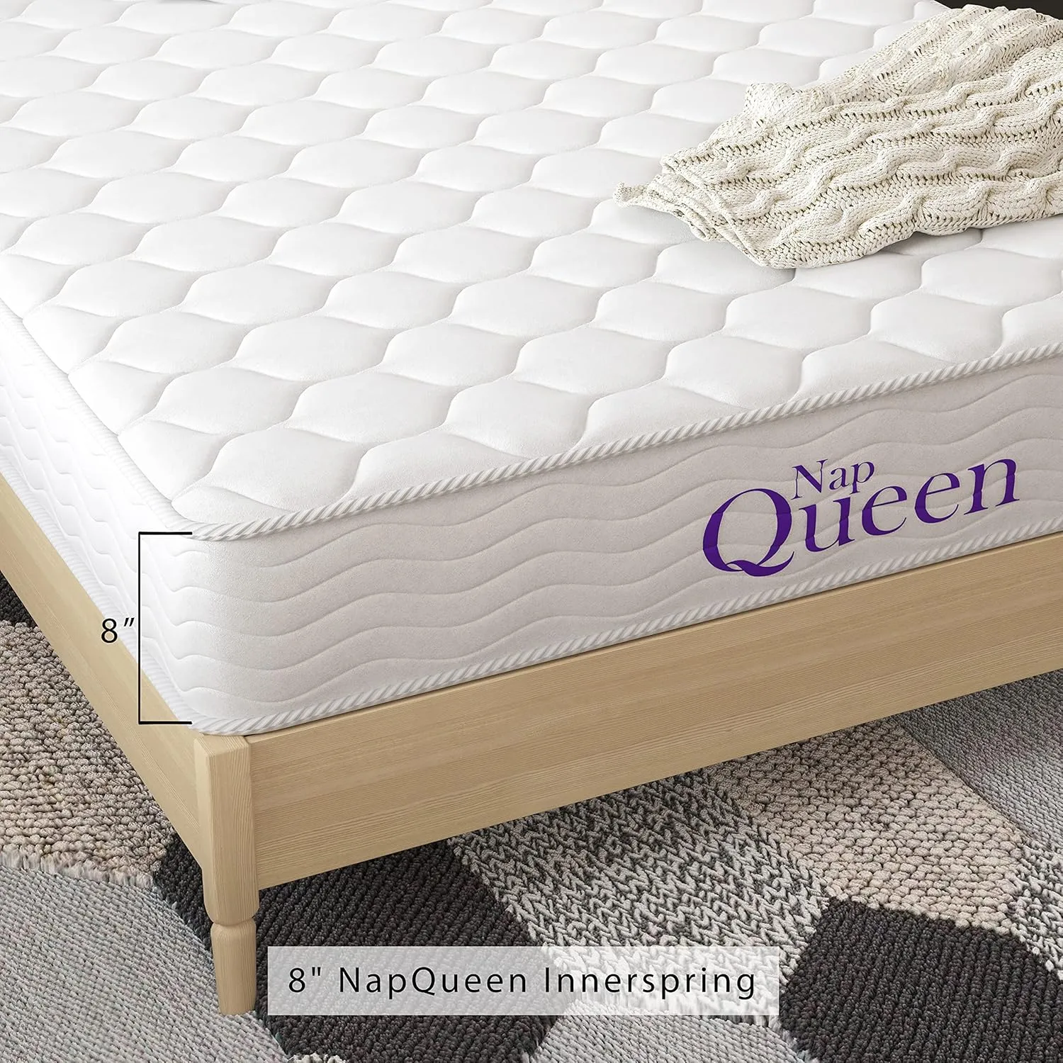 NapQueen 8 Inch Innerspring Twin Size Medium Firm Memory Foam Mattress, Bed in a Box, White