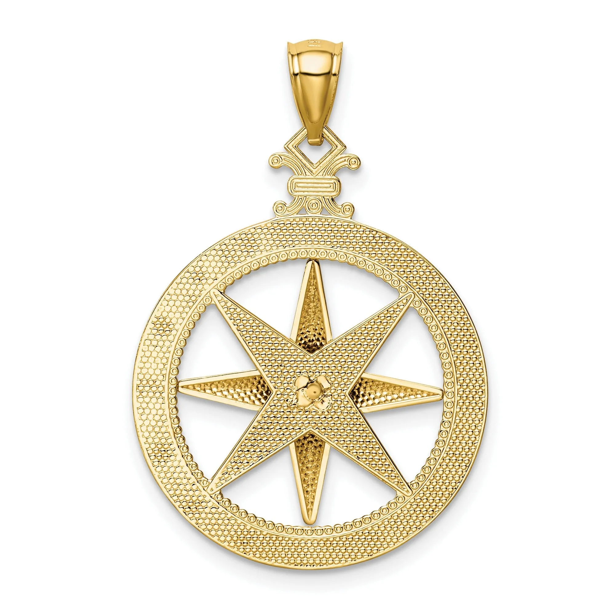 Nautical Compass Charm Pendant in Real 14k Yellow Gold