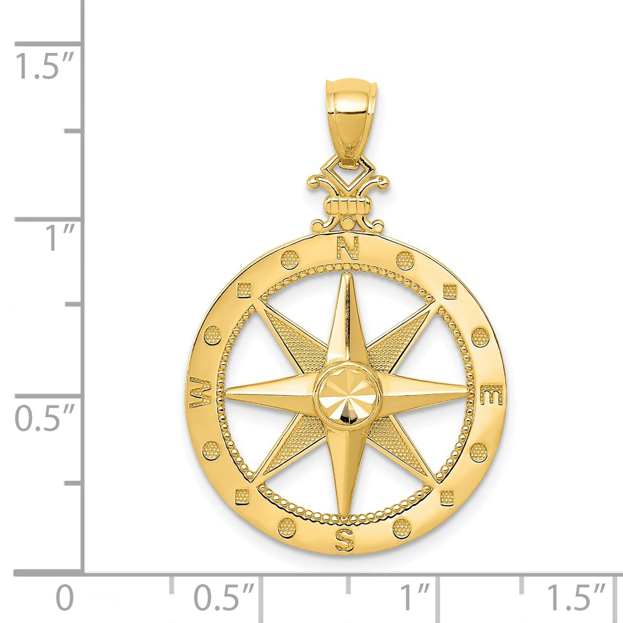 Nautical Compass Charm Pendant in Real 14k Yellow Gold