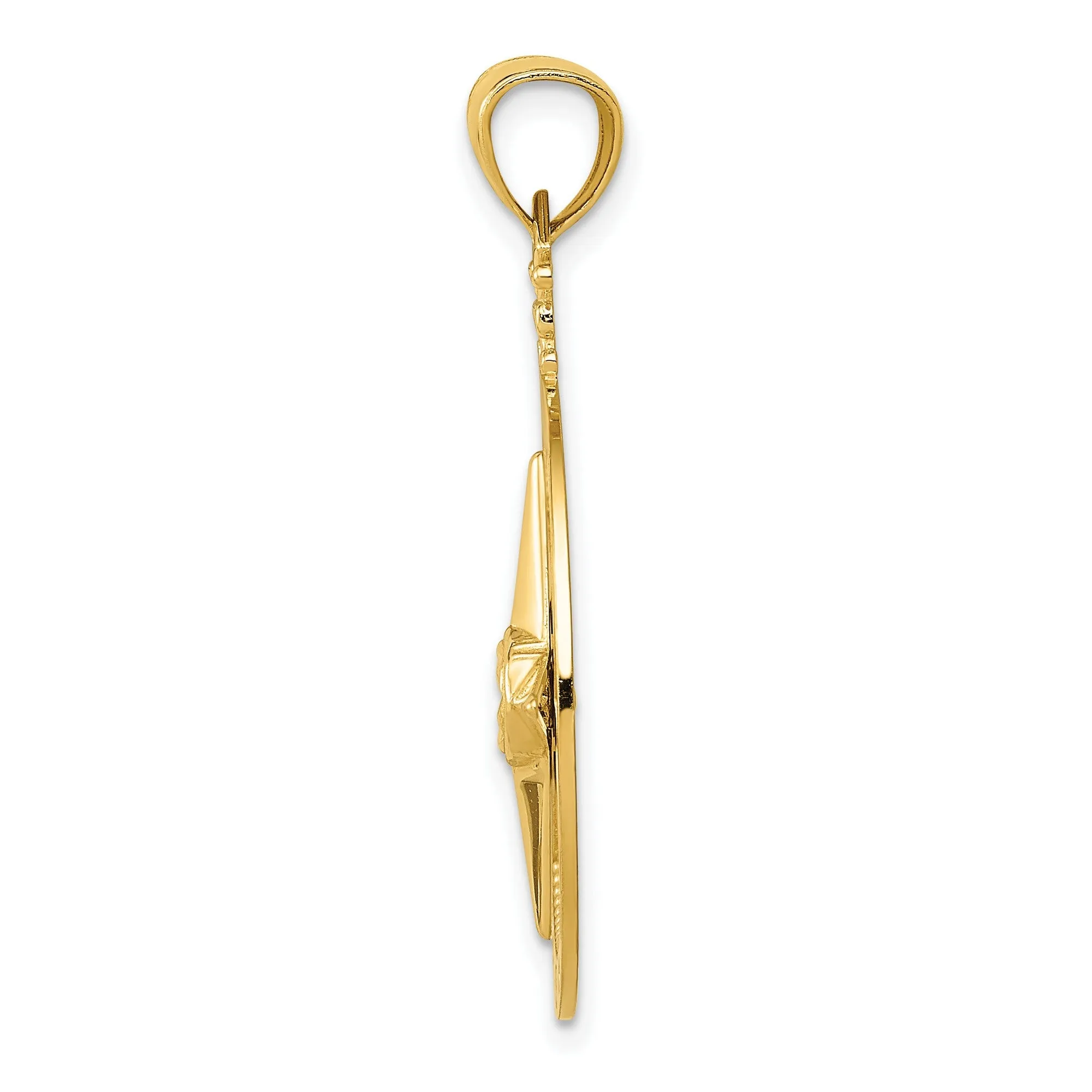 Nautical Compass Charm Pendant in Real 14k Yellow Gold