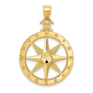 Nautical Compass Charm Pendant in Real 14k Yellow Gold