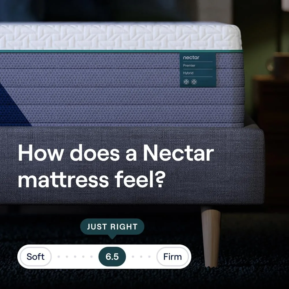 Nectar Premier Hybrid 13” Queen Mattress - Medium Firm - Memory Foam & Innerspring Coils - Cooling Upgrade - 2” Pressure Relief Layer - Mattress in a Box - 365-Night Trial & Forever Warranty