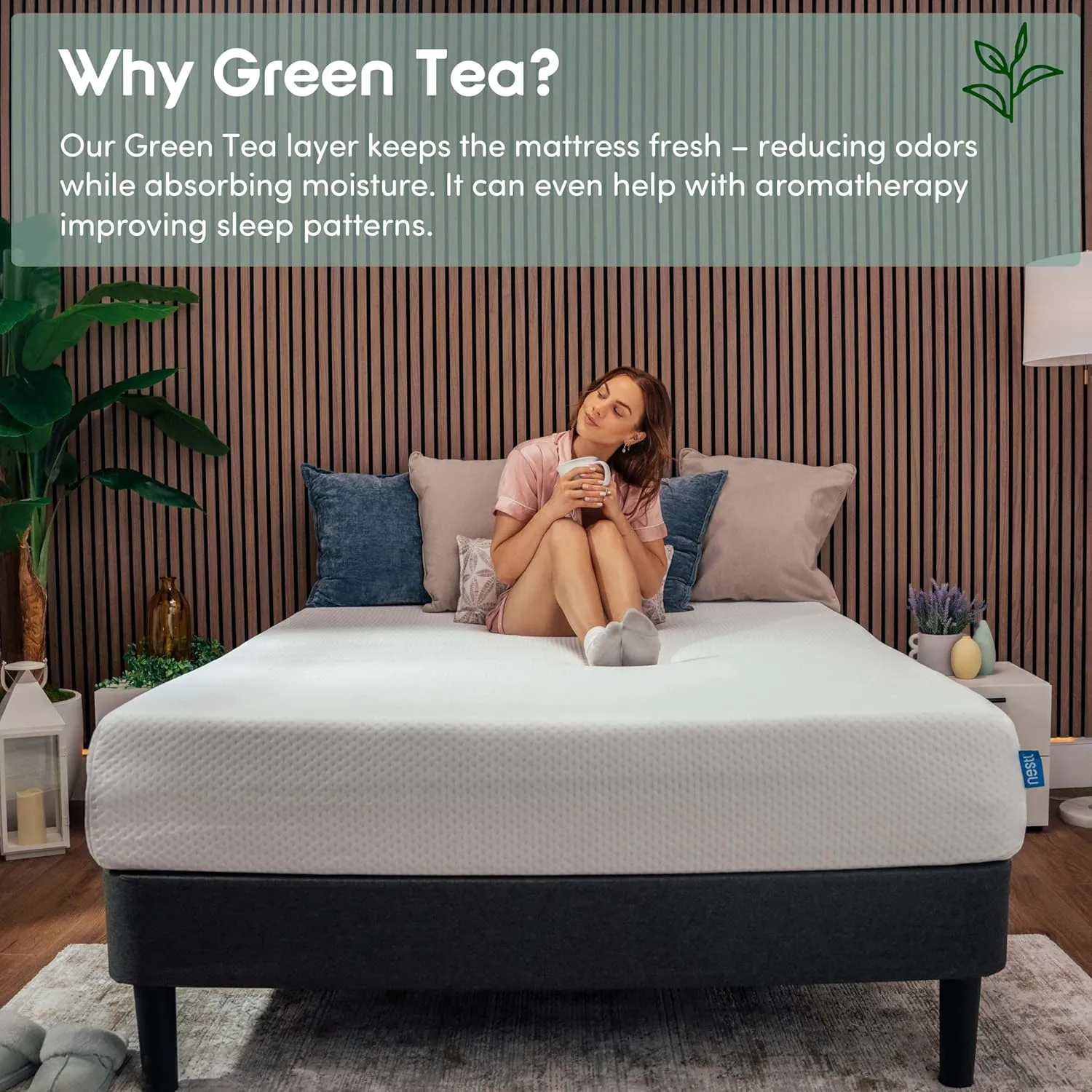Nestl Green Tea Queen Mattress 10 Inch - Cooling Graphite Memory Foam Mattress Queen Size Fiberglass Free, Pressure Relief Supportive Bed in A Box, CertiPur-US Certified