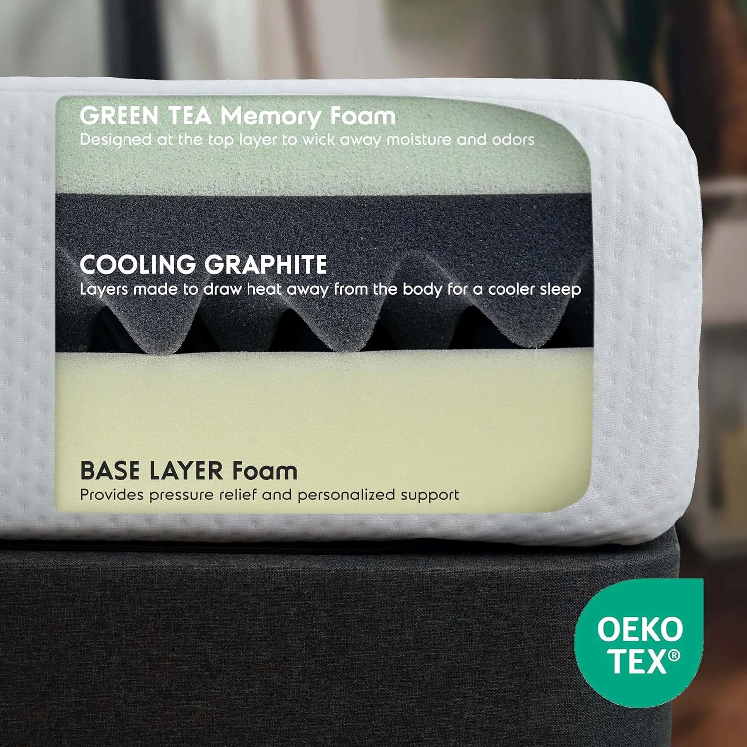 Nestl Green Tea Queen Mattress 10 Inch - Cooling Graphite Memory Foam Mattress Queen Size Fiberglass Free, Pressure Relief Supportive Bed in A Box, CertiPur-US Certified