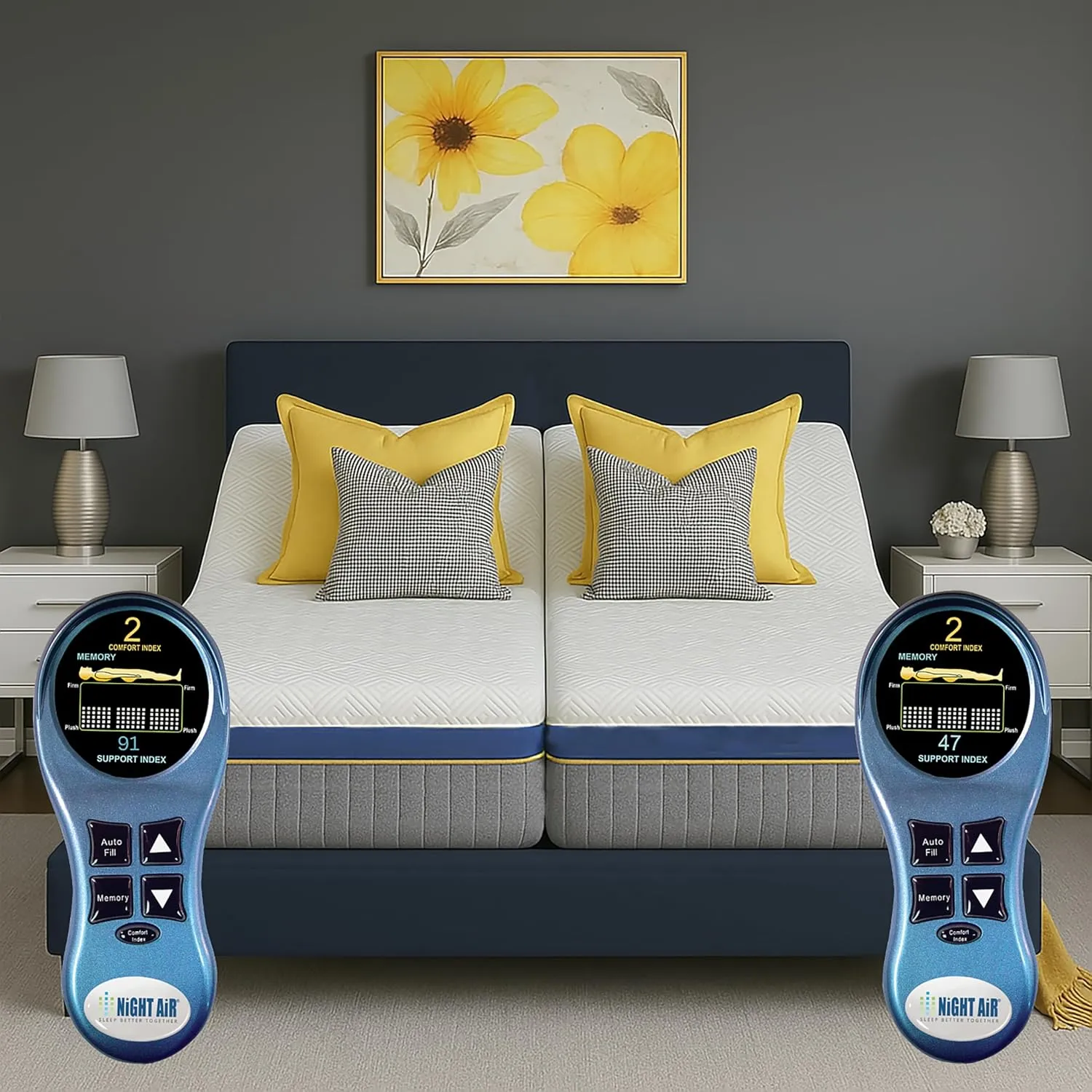 Night Air 11" Adjustable 2-Chamber Smart Zone Bed, Adjustable Comfort and Firmness Control, Contouring Pressure Relief Foam Layer Relieves Pressure Points, Mattress Only (Split King)