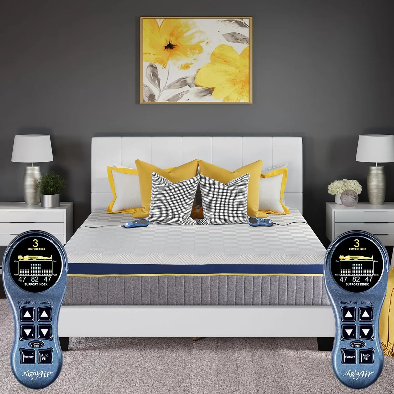 Night Air 11" King Size Smart Zone Bed, 6 Sleep Comfort Control Zones with Separate Adjustable Lumbar Support, Includes Heads-Up Power Adjustable Base, Comfort Foam Layer