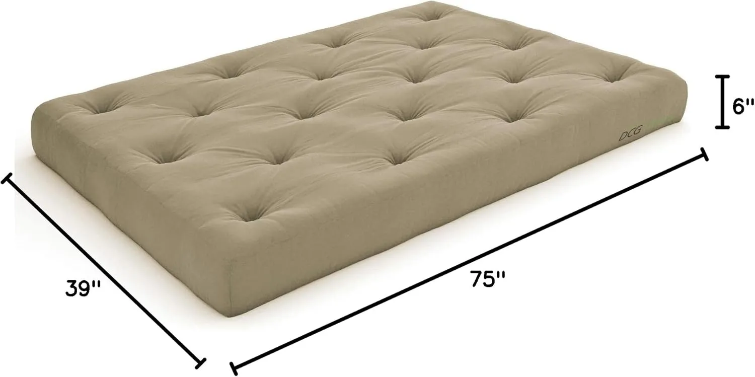 Nirvana Futons 6-Inch Comfort Twin Futon Mattress, Khaki Twill - Made in USA