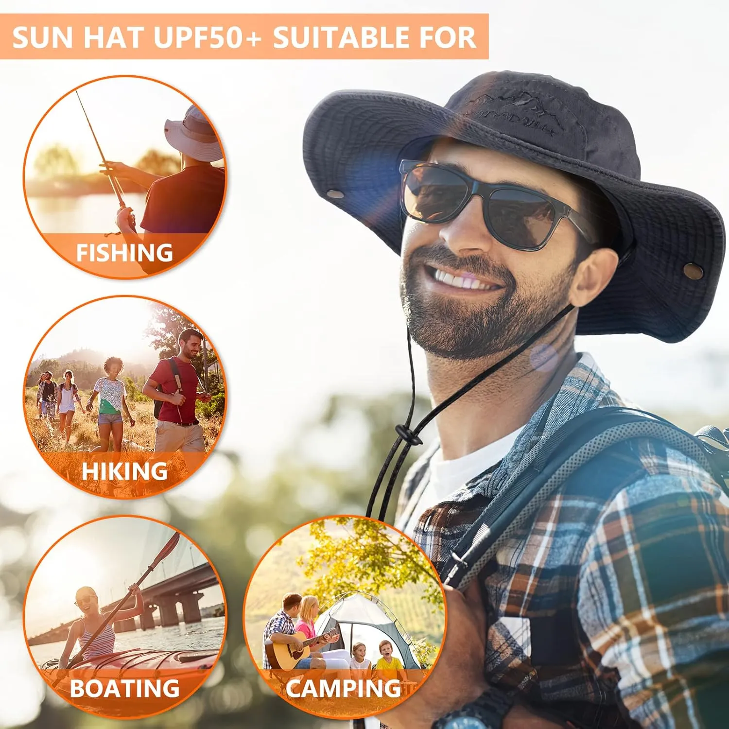 Obling Sun Hat for Men Women, Fishing Hat UPF 50 Wide Brim Bucket Hat Safari Boonie Hat