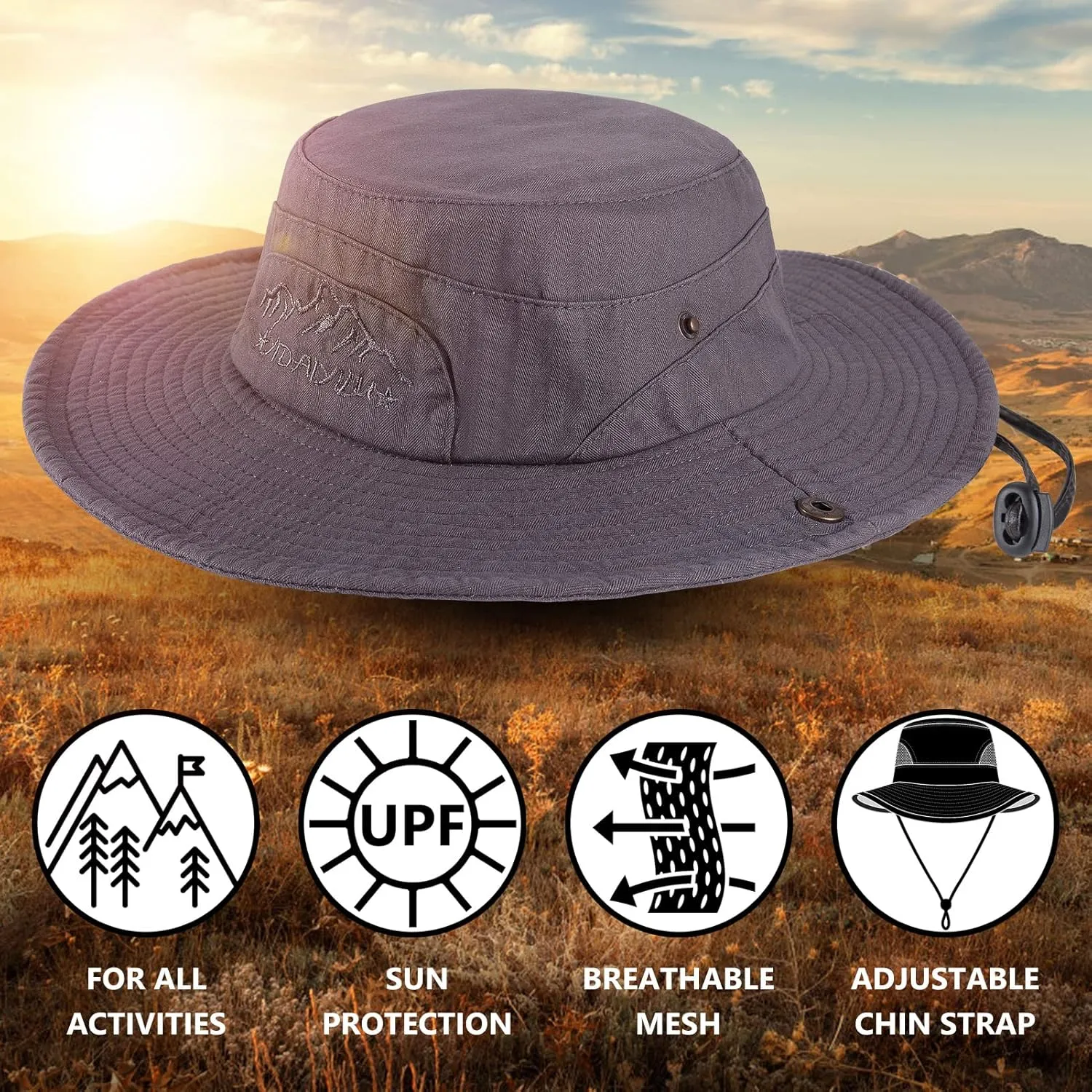 Obling Sun Hat for Men Women, Fishing Hat UPF 50 Wide Brim Bucket Hat Safari Boonie Hat