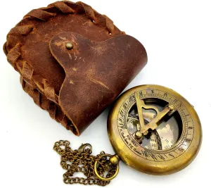 OCEAN REPLICAS Brass Compass Antique Nautical Magnetic Compass with Inspirational Scripture Quote – Vintage Directional Compass with Leather Case – Perfect Baptism & Religious Gift