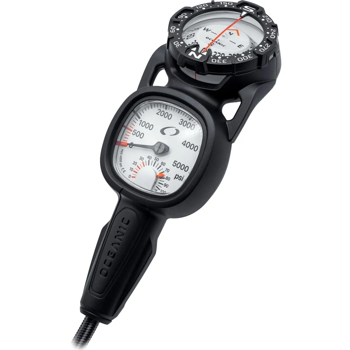 OCEANIC Maxview Combo 2: Includes Pressure Gauge and Angled Compass | Oversized Gauge, Easy to See, Available in PSI or Bar | Compass Available in NH or SH | 36" House Included | Bar/Celsius/SH