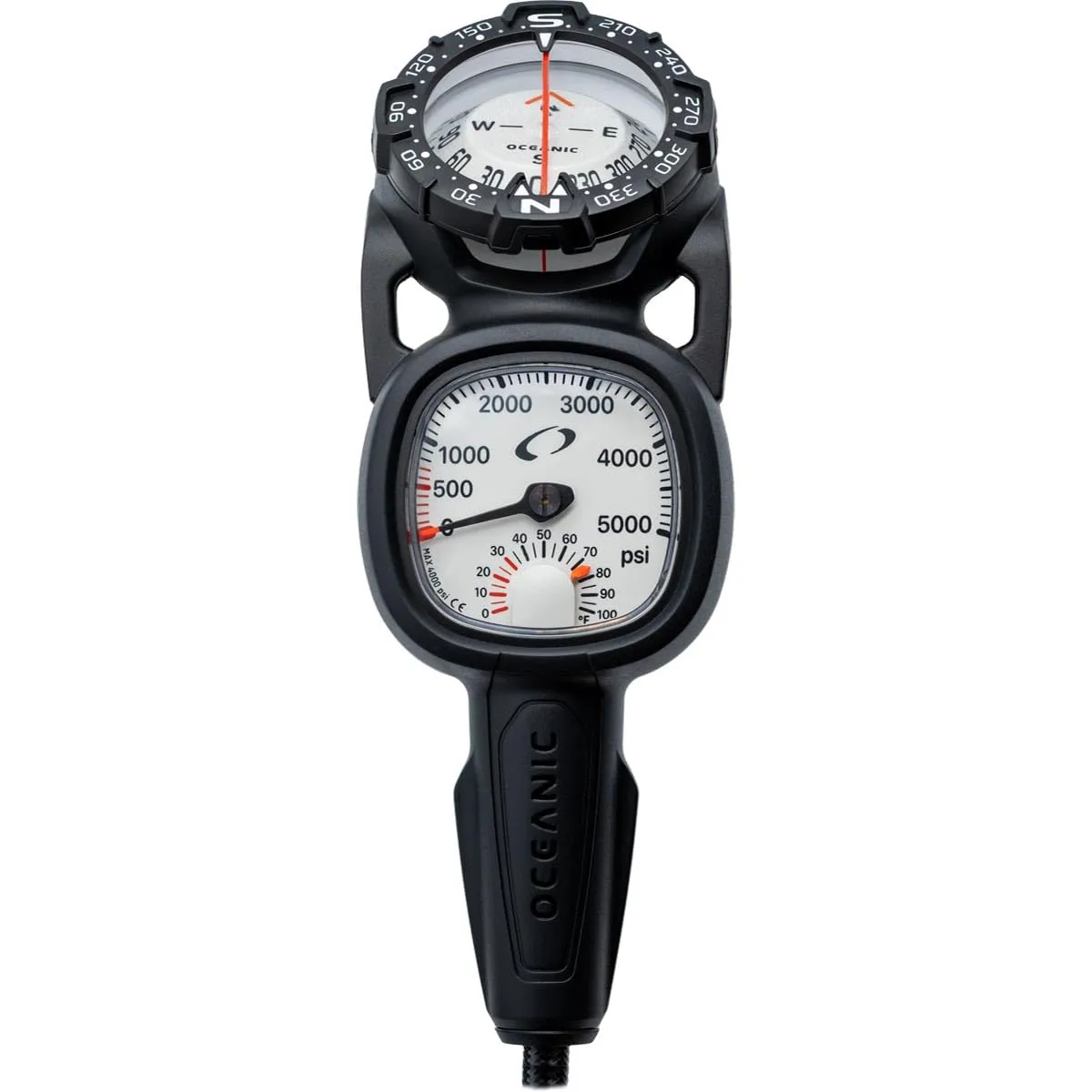 OCEANIC Maxview Combo 2: Includes Pressure Gauge and Angled Compass | Oversized Gauge, Easy to See, Available in PSI or Bar | Compass Available in NH or SH | 36" House Included | Bar/Celsius/SH