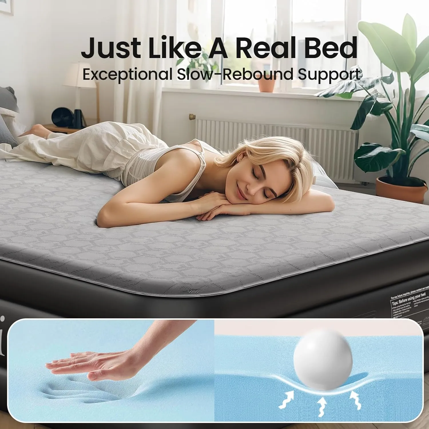 OhGeni Luxury Queen Air Mattress with Built-in Pump, Silk Foam Topper for Superior Comfort, 18" Raised Inflatable Bed, Blow-Up Mattress for Home, Camping & Guests, Easy Setup, Extra Support, Black