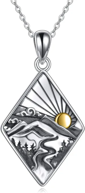 ONEFINITY Mountain/Compass/Planet/Wave Necklce 925 Sterling Silver Travel Pendant New Years Necklace Jewelry for Women Men