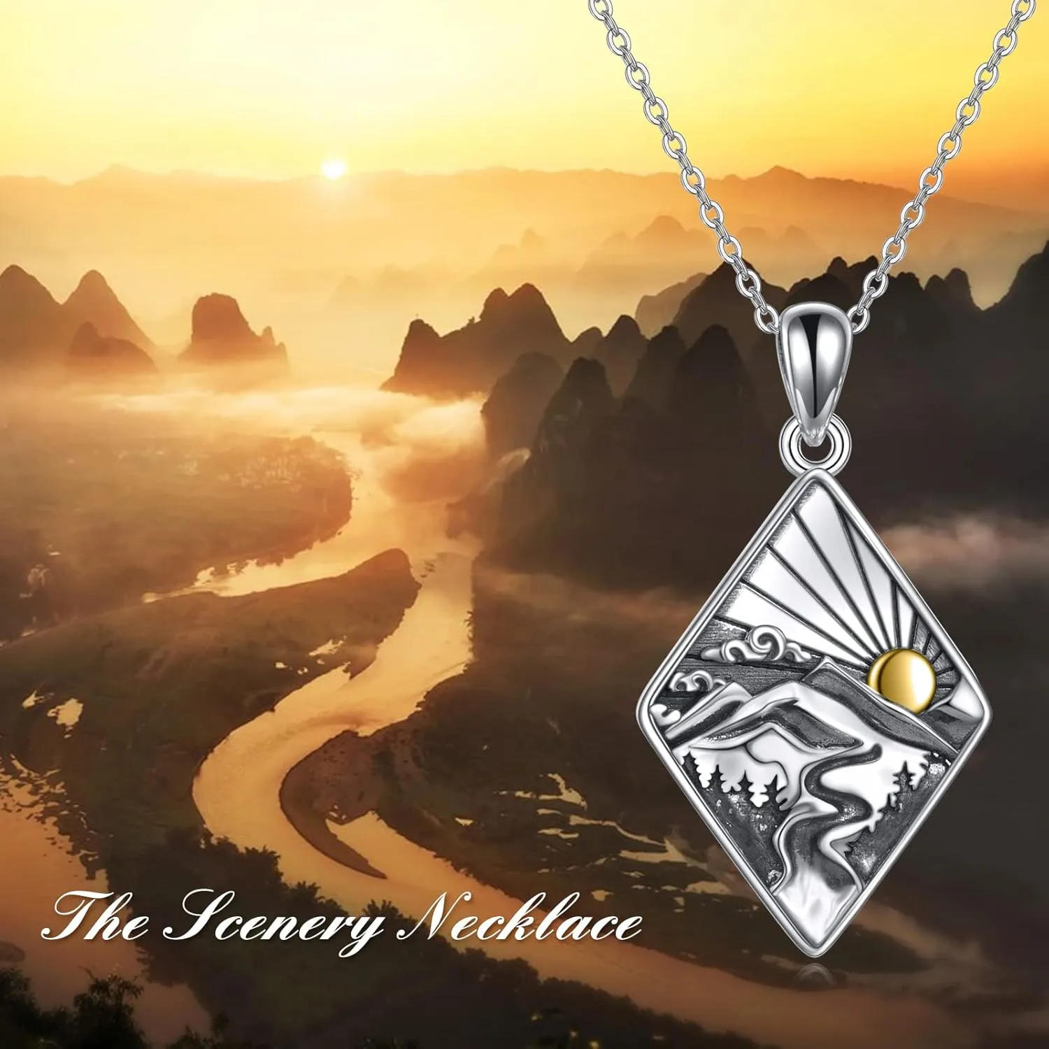 ONEFINITY Mountain/Compass/Planet/Wave Necklce 925 Sterling Silver Travel Pendant New Years Necklace Jewelry for Women Men