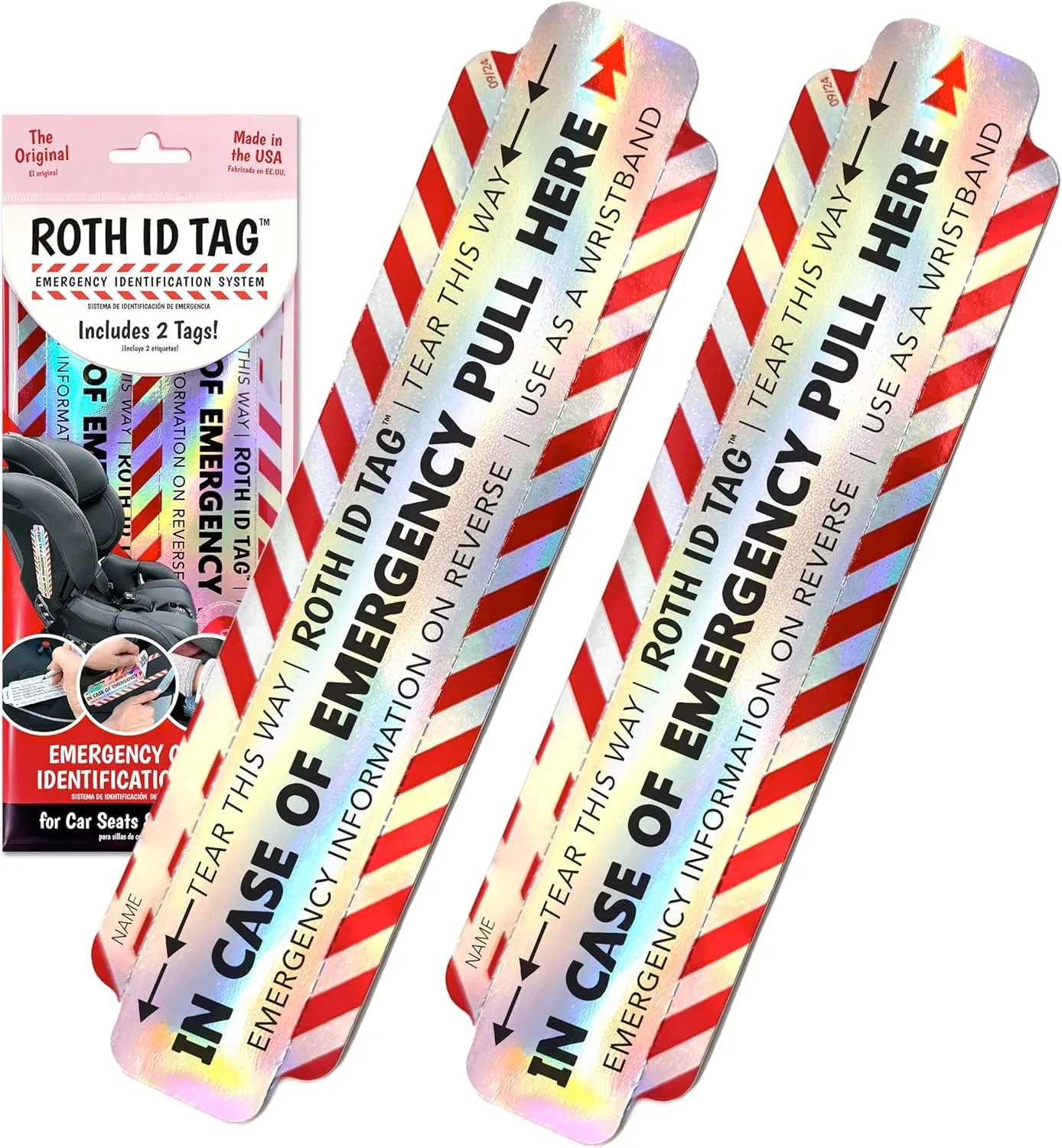 Original ROTH ID TAG™ Kit | Emergency Contact Identification System for Car Seats, Red, White, Black