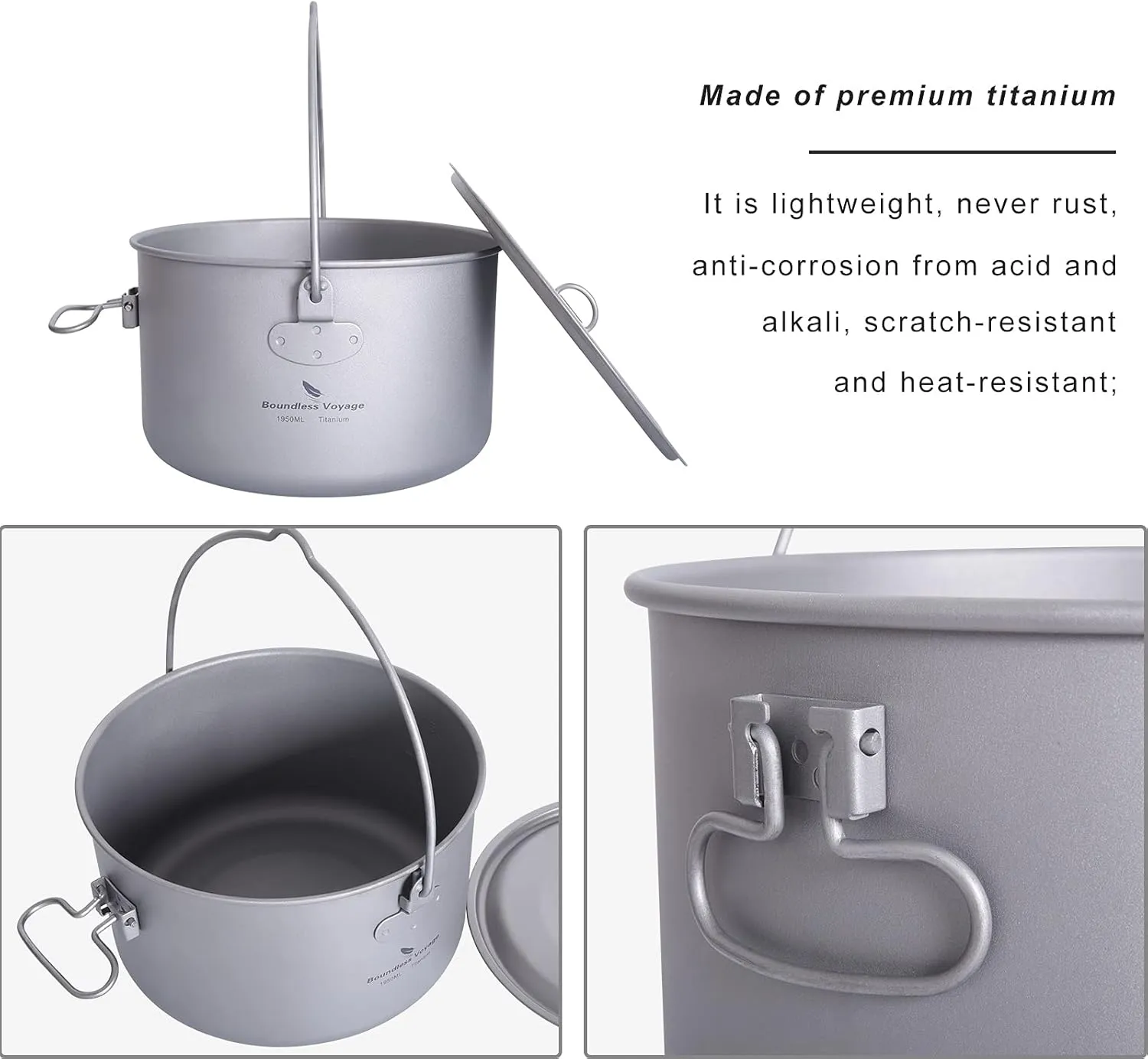 Outdoor 750ml - 2900ml Titanium Pot with Lid Folding Bail Handle Camping Hiking Picnic Ultralight Water Bottle Cup Mug Spork Set