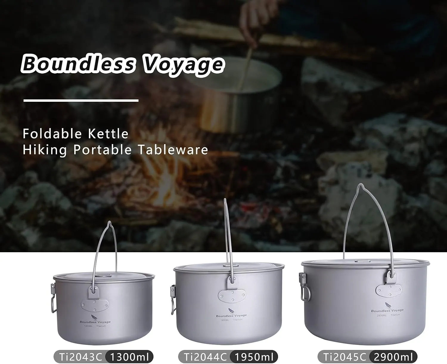 Outdoor 750ml - 2900ml Titanium Pot with Lid Folding Bail Handle Camping Hiking Picnic Ultralight Water Bottle Cup Mug Spork Set