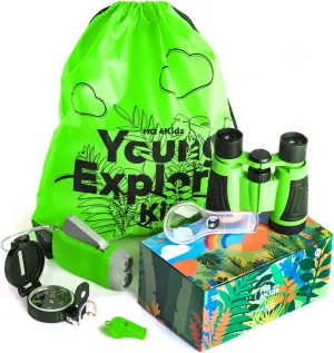 Outdoor Adventure Kit for Kids: Binoculars, Compass, Magnifying Glass & Flashlight. 3-12 Year Old Boys & Girls