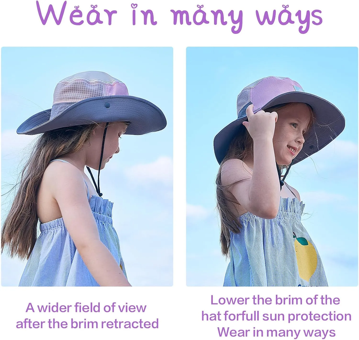 Outdoor Kids Sun Hat Boys Sun Hat Girls Beach Hat UPF 50  Kids Bucket Hat Wide Brim Kids Fishing Safari Hat