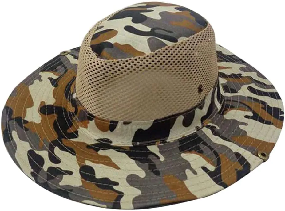 Outdoor Sun Block Bucket Cap Breathable Hunting Fishing Cap Mesh Breathable Camouflage Boonie Hat