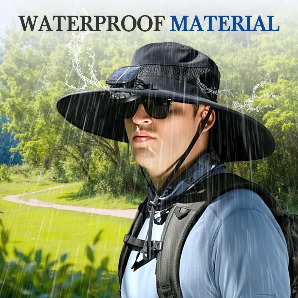 Outdoor Wide Brim Sun Hat with Solar Fan, UPF 50  Bucket Fishing & Beach Hat, with Removable & USB Charging Fan