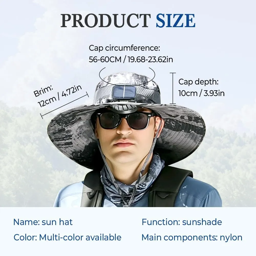 Outdoor Wide Brim Sun Hat with Solar Fan, UPF 50  Bucket Fishing & Beach Hat, with Removable & USB Charging Fan