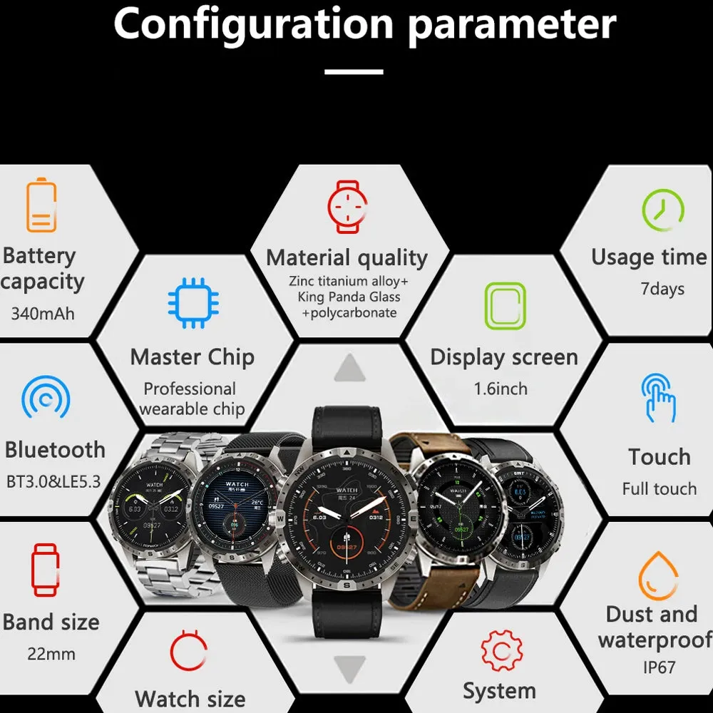 Outdoors Compass Smart Watch with GPS Tracker - 1.6 Inch AMOLED HD Screen, Bluetooth Call SmartWatch for Android iOS
