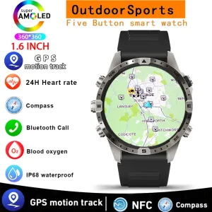 Outdoors Compass Smart Watch with GPS Tracker - 1.6 Inch AMOLED HD Screen, Bluetooth Call SmartWatch for Android iOS