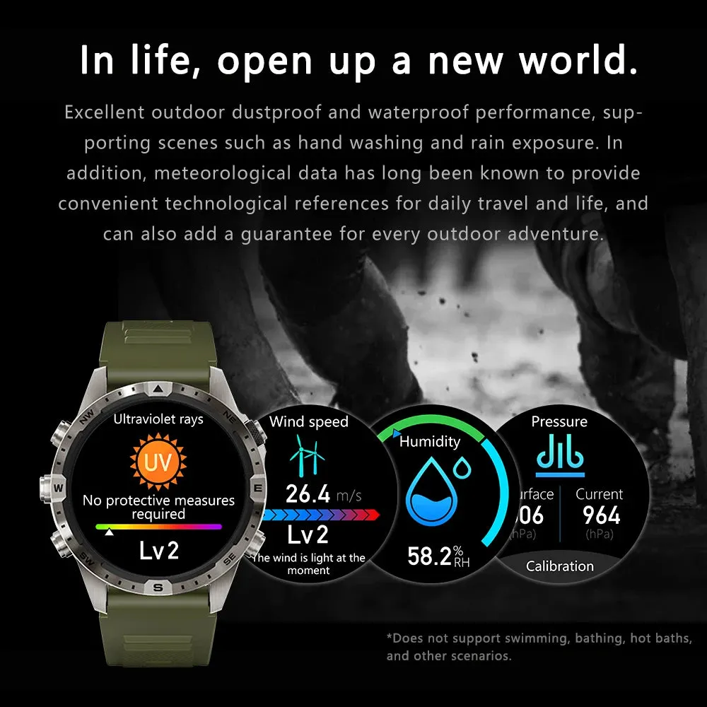 Outdoors Compass Smart Watch with GPS Tracker - 1.6 Inch AMOLED HD Screen, Bluetooth Call SmartWatch for Android iOS