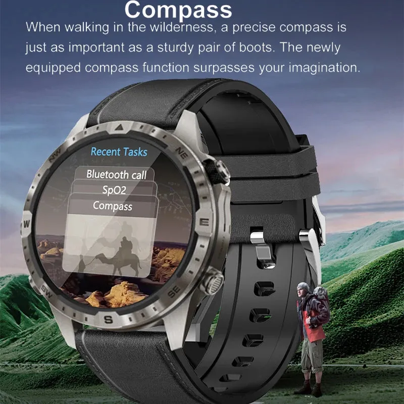 Outdoors Compass Smart Watch with GPS Tracker - 1.6 Inch AMOLED HD Screen, Bluetooth Call SmartWatch for Android iOS